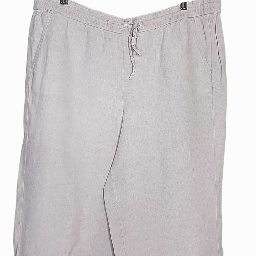 Talbots Linen Pants 16P Beige Khaki Neutral Elastic Waist Pullon Drawstring Boho